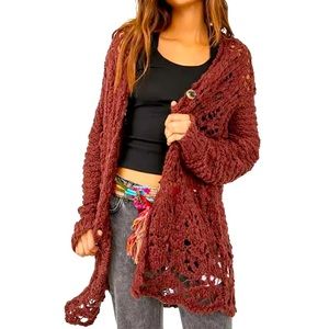 NWT Free People Sweater  'Imelda'  Knit Crochet Cardigan 3 Button BOHO Oversized